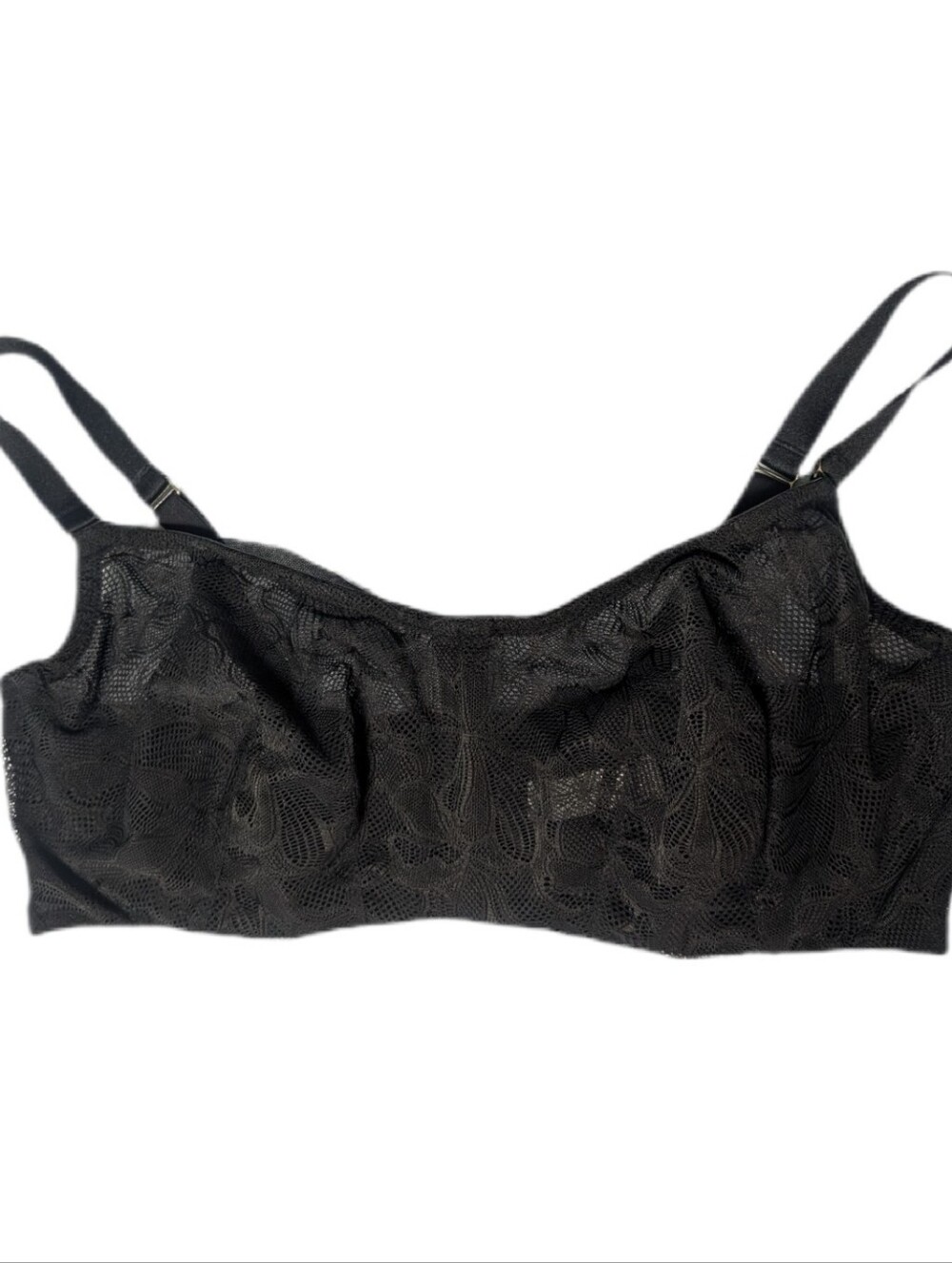 Cacique Black Modern Lace Bra 40DD Plus Size DD Cup Underwire Soft Sheet Cups